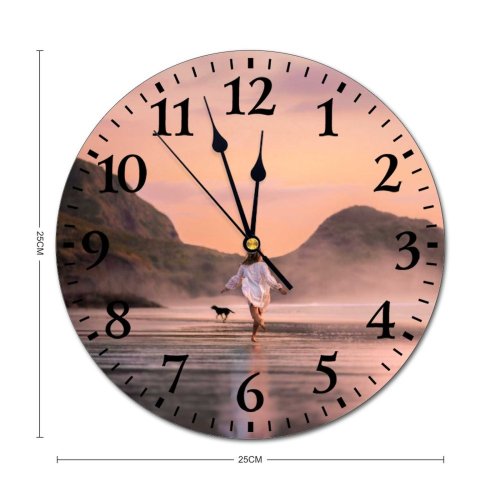 yanfind Fashion PVC Wall Clock Anonymous Barefoot Bay Beach Carefree Cliff Coastline Dawn Dog Evening Faceless Female Mute Suitable Kitchen Bedroom Decorate Living Room
