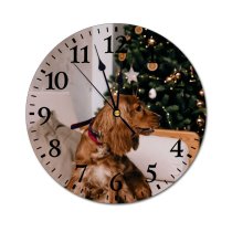 yanfind Fashion PVC Wall Clock Adorable Apartment Atmosphere Christmas Cocker Spaniel Comfort Couch Cozy Creature Cute Mute Suitable Kitchen Bedroom Decorate Living Room
