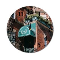 yanfind Fashion PVC Wall Clock Accommodation Aged Architecture Awning Sky Brick Wall Building Calm City Condominium Mute Suitable Kitchen Bedroom Decorate Living Room