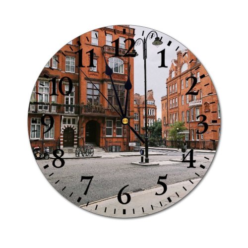 yanfind Fashion PVC Wall Clock Apartment Architecture Brick Building Castle Chelsea City Facade London Outdoors Pavement Street Mute Suitable Kitchen Bedroom Decorate Living Room