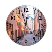 yanfind Fashion PVC Wall Clock Accommodation Aged Alley Architecture Area Attract Building City Cobblestone Complex Construction Destination001 Mute Suitable Kitchen Bedroom Decorate Living Room