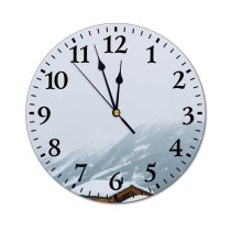 yanfind Fashion PVC Wall Clock Atmosphere Breathtaking Building Cabin Calm Construction Space Cottage Daytime Distant Fog Freeze Mute Suitable Kitchen Bedroom Decorate Living Room