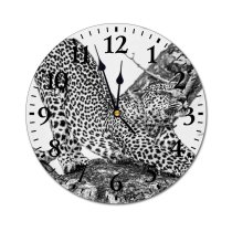 yanfind Fashion PVC Wall Clock Big Cat Wild Jungle Leopard Safari Wildlife Cheetah Sit Carnivore Mute Suitable Kitchen Bedroom Decorate Living Room