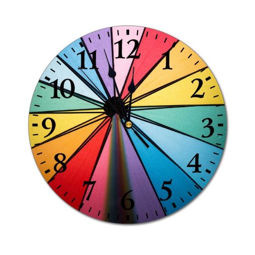 yanfind Fashion PVC Wall Clock Art Texture Abstract Design Sunshade Umbrella Palette Rainbow Coloring Spectrum Motley Insubstantial Mute Suitable Kitchen Bedroom Decorate Living Room