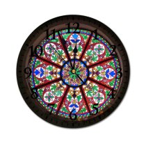 yanfind Fashion PVC Wall Clock Architecture Art Building Church Window Glass Stained Mute Suitable Kitchen Bedroom Decorate Living Room
