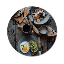 yanfind Fashion PVC Wall Clock Appetizing Arrangement Avocado Berry Blueberry Bread Breakfast Delicious Diet Egg Flatlay Fork Mute Suitable Kitchen Bedroom Decorate Living Room