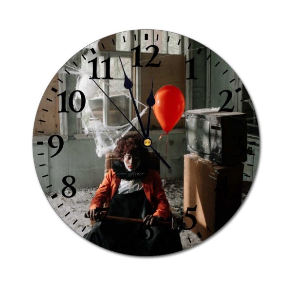 yanfind Fashion PVC Wall Clock Abandoned Building Clown Cobweb Costume Creepy Dreadful Eerie Evil Friday 13th Halloween Mute Suitable Kitchen Bedroom Decorate Living Room