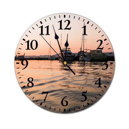 yanfind Fashion PVC Wall Clock Bay Boat Calm Coast Space Cruise Dusk Embankment Evening Freedom Harbor Mute Suitable Kitchen Bedroom Decorate Living Room