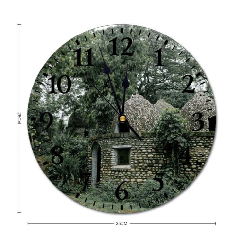 yanfind Fashion PVC Wall Clock Aged Ancient Architecture Ashram Attract Buddhism Buddhist Calm Cave Exterior Mute Suitable Kitchen Bedroom Decorate Living Room