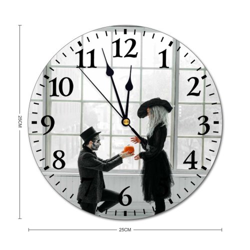 yanfind Fashion PVC Wall Clock Art Makeup Attire Bizarre Bridal Bride Groom Costume Creepy Dead Eerie Face Mute Suitable Kitchen Bedroom Decorate Living Room