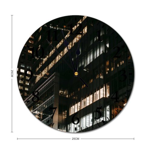 yanfind Fashion PVC Wall Clock Accommodation Architecture Attract Building Center Central City Complex Construction Contemporary Dark Destination Mute Suitable Kitchen Bedroom Decorate Living Room