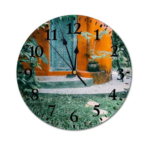 yanfind Fashion PVC Wall Clock Aged Ancient Architecture Building Calm Construction Countryside Daytime Decor Door Doorway Mute Suitable Kitchen Bedroom Decorate Living Room