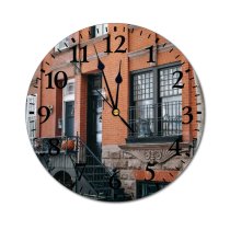 yanfind Fashion PVC Wall Clock Accommodation Aged Architecture Area Brick Wall Building City Construction Daytime Design District Mute Suitable Kitchen Bedroom Decorate Living Room