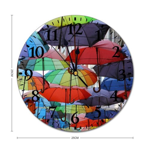 yanfind Fashion PVC Wall Clock Art Summer Travel Design Fun Tourism Sunshade Umbrella Rainbow Coloring Nylon Mute Suitable Kitchen Bedroom Decorate Living Room