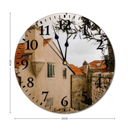 yanfind Fashion PVC Wall Clock Accommodation Aged Apartment Architecture Block Building Chimney City Cobblestone Community Condominium Construction Mute Suitable Kitchen Bedroom Decorate Living Room