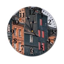 yanfind Fashion PVC Wall Clock Accommodation Aged Ancient Architecture Brick Wall Building Calm City Cloudy Design District Mute Suitable Kitchen Bedroom Decorate Living Room
