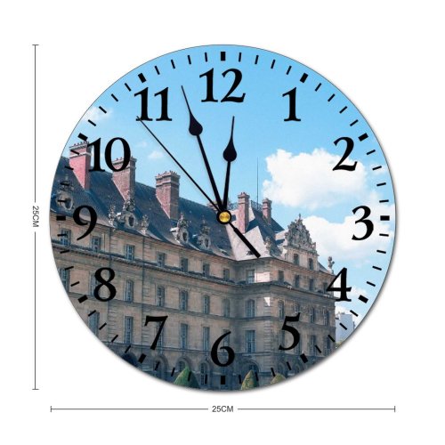 yanfind Fashion PVC Wall Clock Aged Ancient Architecture Area Building Bush Chimney Classic Cloudy Construction Cottage Countryside Mute Suitable Kitchen Bedroom Decorate Living Room
