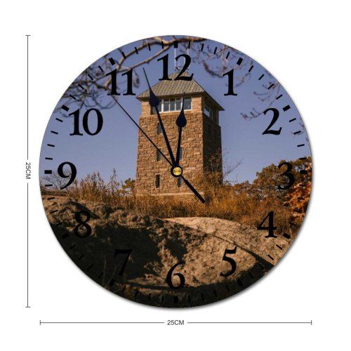 yanfind Fashion PVC Wall Clock Architecture Brick Building Calm Cloudless Construction Design Destination District Exterior Facade Mute Suitable Kitchen Bedroom Decorate Living Room