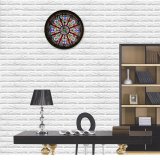 yanfind Fashion PVC Wall Clock Architecture Art Building Church Window Glass Stained Mute Suitable Kitchen Bedroom Decorate Living Room