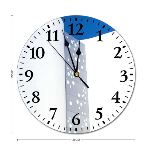 yanfind Fashion PVC Wall Clock Architecture Sky Building City Cloudless Commerce Construction Contemporary Corporate Creative Curve Daytime Mute Suitable Kitchen Bedroom Decorate Living Room