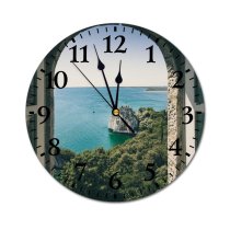 yanfind Fashion PVC Wall Clock Arched Window Architecture Beach Cliff Coast Cliffs Daylight Meet Idyllic Island Mute Suitable Kitchen Bedroom Decorate Living Room