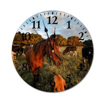 yanfind Fashion PVC Wall Clock Bridle Cattle Cloudy Sky Countryside Cow Creature Dog Dusk Evening Farm Farmland Mute Suitable Kitchen Bedroom Decorate Living Room