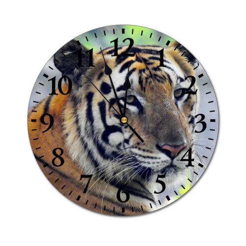 yanfind Fashion PVC Wall Clock Big Fur Cat Hunter Jungle Safari Wildlife Angry Danger Mute Suitable Kitchen Bedroom Decorate Living Room