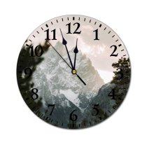 yanfind Fashion PVC Wall Clock Cliff Cloudy Sky Coniferous Countryside Evergreen Forest Formation Frost Frozen Height Mute Suitable Kitchen Bedroom Decorate Living Room