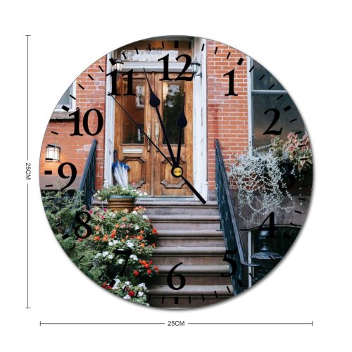 yanfind Fashion PVC Wall Clock Architecture Barrier Bloom Brick Wall Brickwork Building City Construction Contemporary Detail District Mute Suitable Kitchen Bedroom Decorate Living Room