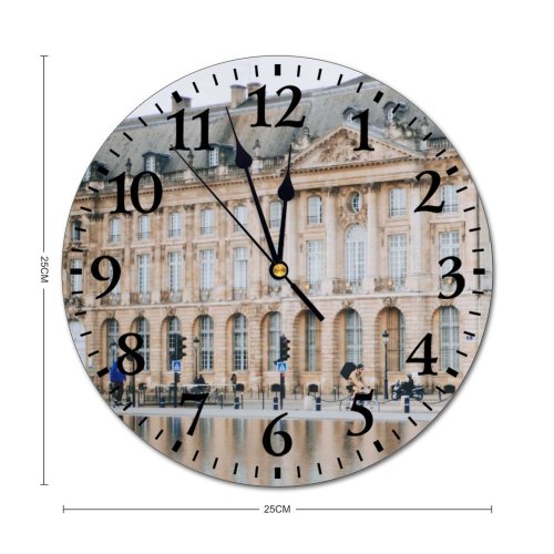 yanfind Fashion PVC Wall Clock Aged Arched Architecture Art Bordeaux Building Chimney City Space Daytime Decor Exterior Mute Suitable Kitchen Bedroom Decorate Living Room