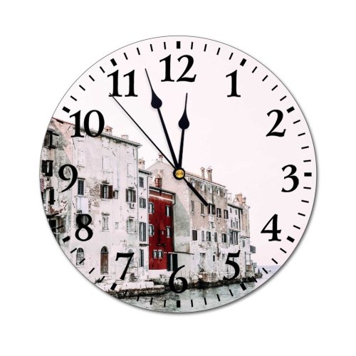 yanfind Fashion PVC Wall Clock Accommodation Aged Architecture Boat Building Canal City Cityscape Clear Cloudless Condominium Damage Mute Suitable Kitchen Bedroom Decorate Living Room