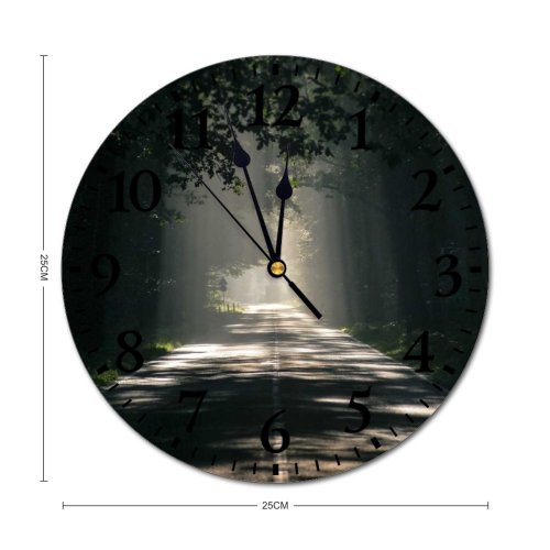 yanfind Fashion PVC Wall Clock Asphalt Dark Dawn Desktop Fog Forest Guidance Haze Landscape Light Mist Mute Suitable Kitchen Bedroom Decorate Living Room