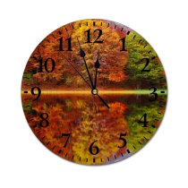yanfind Fashion PVC Wall Clock Art Artwork Autumn Leaves Beautiful Calm Waters Colorful Colourful Fall Forest Maple Mute Suitable Kitchen Bedroom Decorate Living Room