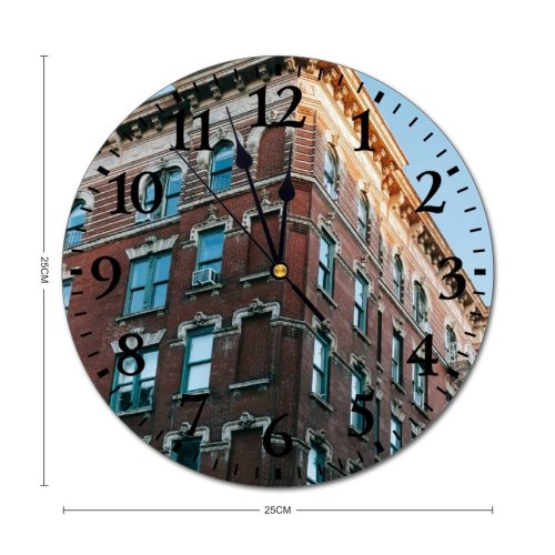 yanfind Fashion PVC Wall Clock Accommodation Apartment Architecture Sky Brick Wall Building City Classic Cloudless Construction Mute Suitable Kitchen Bedroom Decorate Living Room