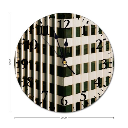 yanfind Fashion PVC Wall Clock Abstract Architecture Balcony Building Center City Cityscape Commerce Complex Contemporary Space Corner Mute Suitable Kitchen Bedroom Decorate Living Room