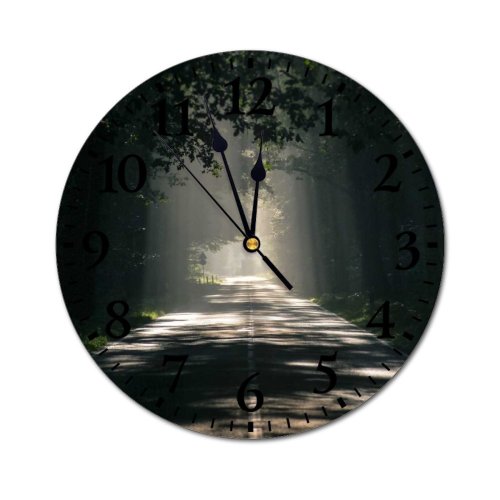 yanfind Fashion PVC Wall Clock Asphalt Dark Dawn Desktop Fog Forest Guidance Haze Landscape Light Mist Mute Suitable Kitchen Bedroom Decorate Living Room