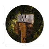 yanfind Fashion PVC Wall Clock Axe Dark Grass Handle Iron Landscape Metal Outdoors Sharp Wood Wooden Mute Suitable Kitchen Bedroom Decorate Living Room