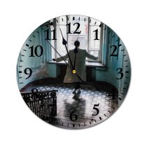 yanfind Fashion PVC Wall Clock Aged Anonymous Architecture Banister Beige Damaged Dancing Downstairs Flight Stairs Handrail Mute Suitable Kitchen Bedroom Decorate Living Room