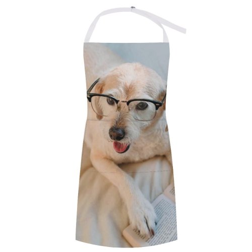 yanfind Custom aprons Adorable Portrait Home Bed Reading Canidae Cozy Cute Dog Face Fur white white-style1 70×80cm