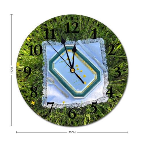 yanfind Fashion PVC Wall Clock Bloom Cloth Countryside Cutlery Delicate Dinnerware Fabric Farm Field Flora Floral Mute Suitable Kitchen Bedroom Decorate Living Room