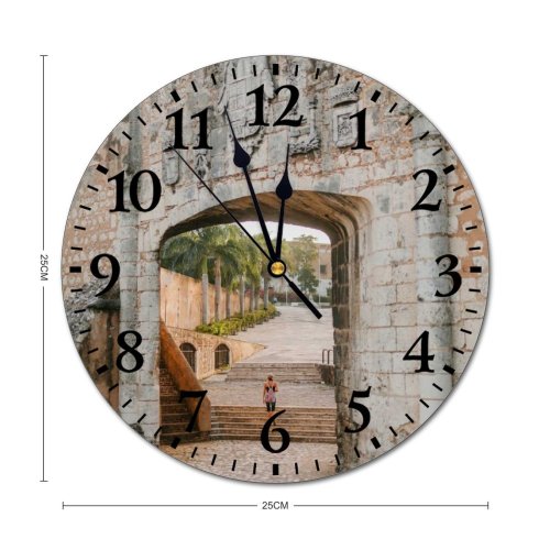 yanfind Fashion PVC Wall Clock Aged Ancient Arch Architecture Attract Colonial Daytime Destination Distant Dominican Republic Mute Suitable Kitchen Bedroom Decorate Living Room
