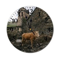 yanfind Fashion PVC Wall Clock Architecture Building Cattle Concrete Countryside Cow Farm Home Rock Rural Stone Mute Suitable Kitchen Bedroom Decorate Living Room