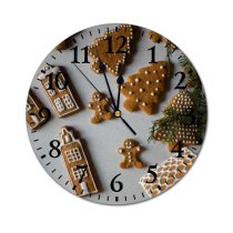 yanfind Fashion PVC Wall Clock Baked Goods Christmas Cookies Creativity Cutout December Decoration Delicious Flatlay Frosting Gingerbread Mute Suitable Kitchen Bedroom Decorate Living Room