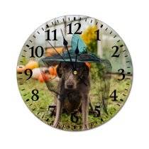 yanfind Fashion PVC Wall Clock Boo Costume Cute Dog Fall Funny Grass Greenhouse Halloween Hat Camera Pet Mute Suitable Kitchen Bedroom Decorate Living Room