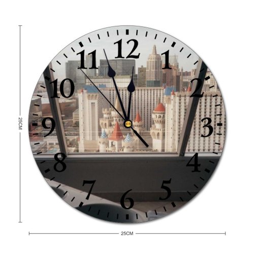 yanfind Fashion PVC Wall Clock Apartment Architecture Bath Bathroom Building Center City Cityscape Construction Contemporary Design Mute Suitable Kitchen Bedroom Decorate Living Room
