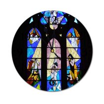 yanfind Fashion PVC Wall Clock Art Christianity Church Window Colorful Glass Religion Stained Mute Suitable Kitchen Bedroom Decorate Living Room