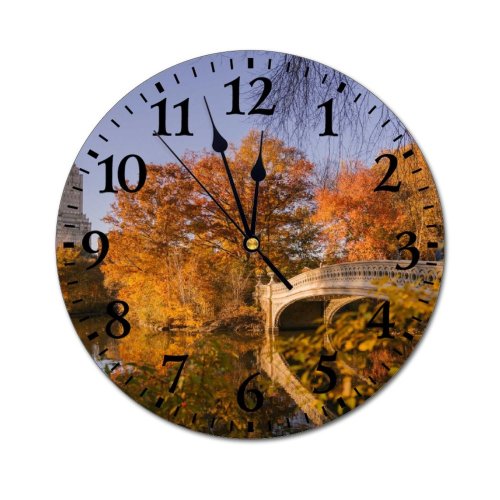 yanfind Fashion PVC Wall Clock Aged America Architecture Autumn Bow Building Calm Central Park City Mute Suitable Kitchen Bedroom Decorate Living Room