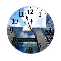 yanfind Fashion PVC Wall Clock Architectural Design Architecture Building Clouds Exterior Futuristic Glass Items Panels High002 Mute Suitable Kitchen Bedroom Decorate Living Room
