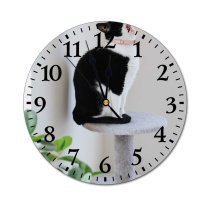 yanfind Fashion PVC Wall Clock Adorable Apartment Awake Calm Cat Comfort Cozy Cute Fluff Mute Suitable Kitchen Bedroom Decorate Living Room