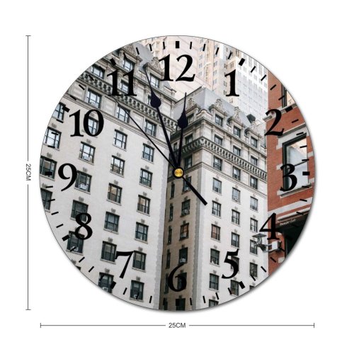 yanfind Fashion PVC Wall Clock Accommodation Apartment Architecture Brick Building Center City Condominium Construction Contemporary Corner Cornice Mute Suitable Kitchen Bedroom Decorate Living Room